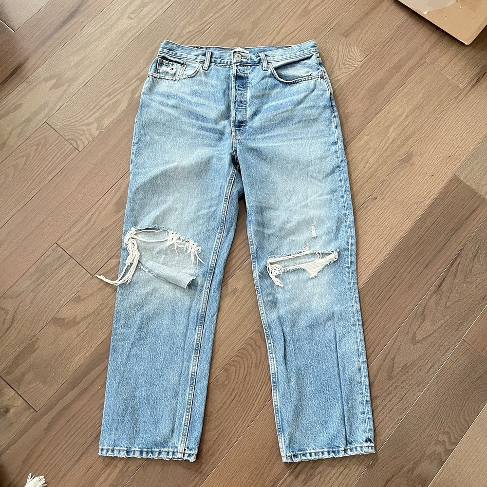 RE/DONE Jeans Size 29 90s High Rise Loose Light Wash Distressed Straight Leg‎
